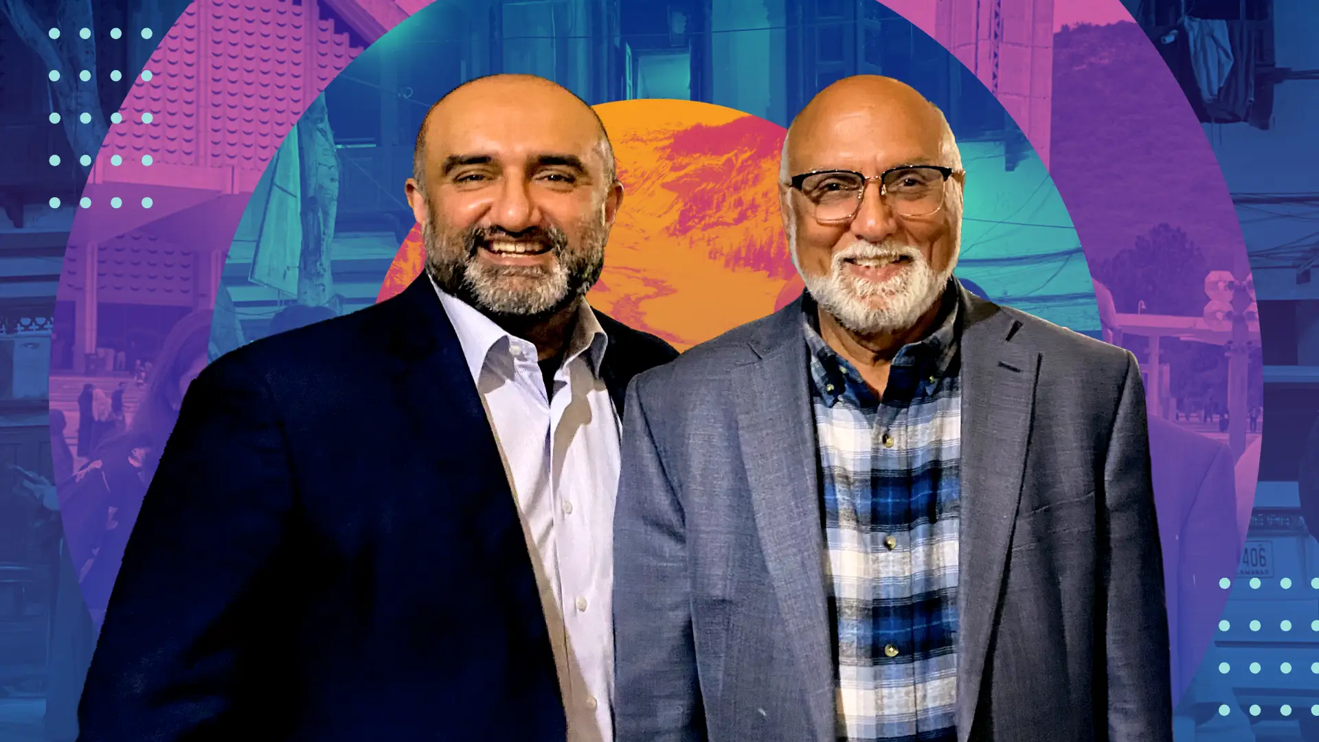 A photo of Phamily CEO Nabeel Kaukab standing next to his father.